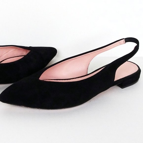 J Crew J8207 Black Suede Slingback Flat Shoes 9.5 Pointy Sandals V-Shape Harlech